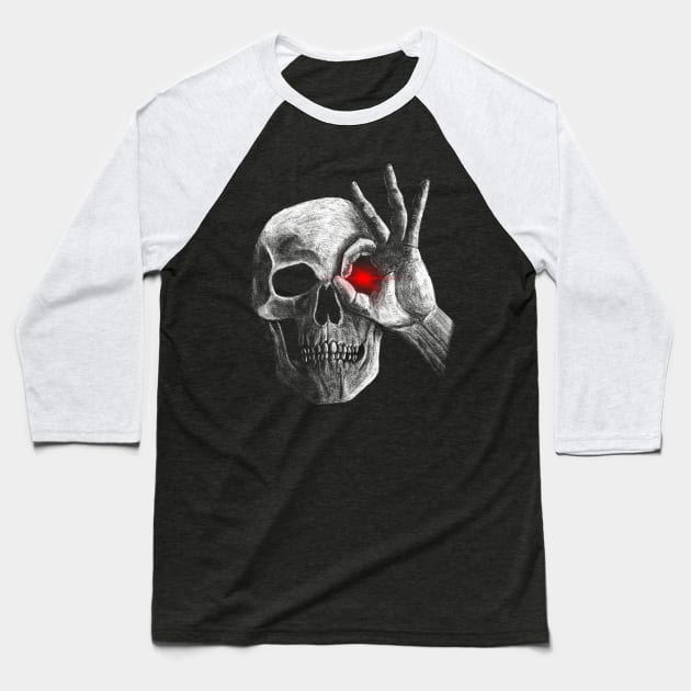 Skeleton with glowing eye Baseball T-Shirt by MARCHY